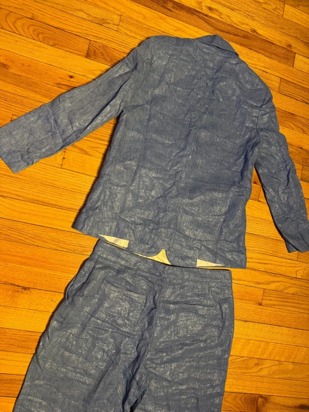 NWOT Zara Linen Shimmer Light Blue Blazer & Trousers Matching Set Coord Lounge